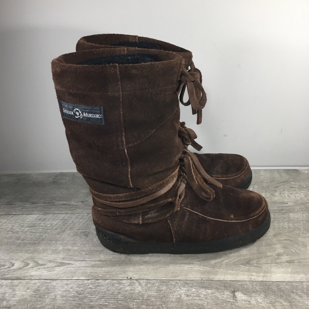 Womens Steger Mukluks Ojibwa Moosehide Moccasins Leather Winter Boots Size 7